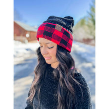 Load image into Gallery viewer, Buffalo Plaid Check Knit CC Beanie Adult
