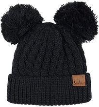 Load image into Gallery viewer, Cable Knit Solid Double Pom CC Beanie Adult
