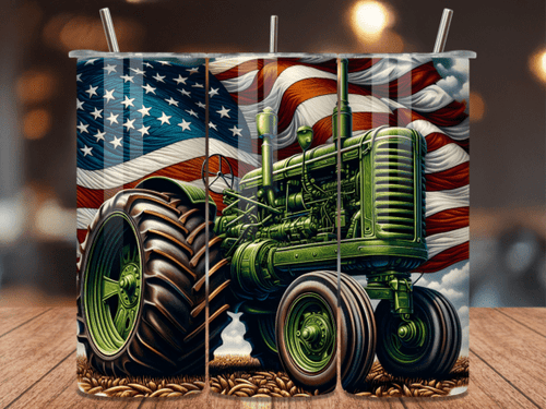 American Flag Farmer Tractor Skinny Tumbler