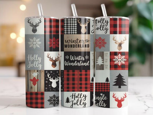 Buffalo Plaid Reindeer Christmas Skinny Tumbler