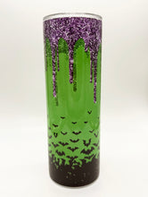 Load image into Gallery viewer, Spooky Green &amp; Purple Halloween Bats Skinny Tumbler