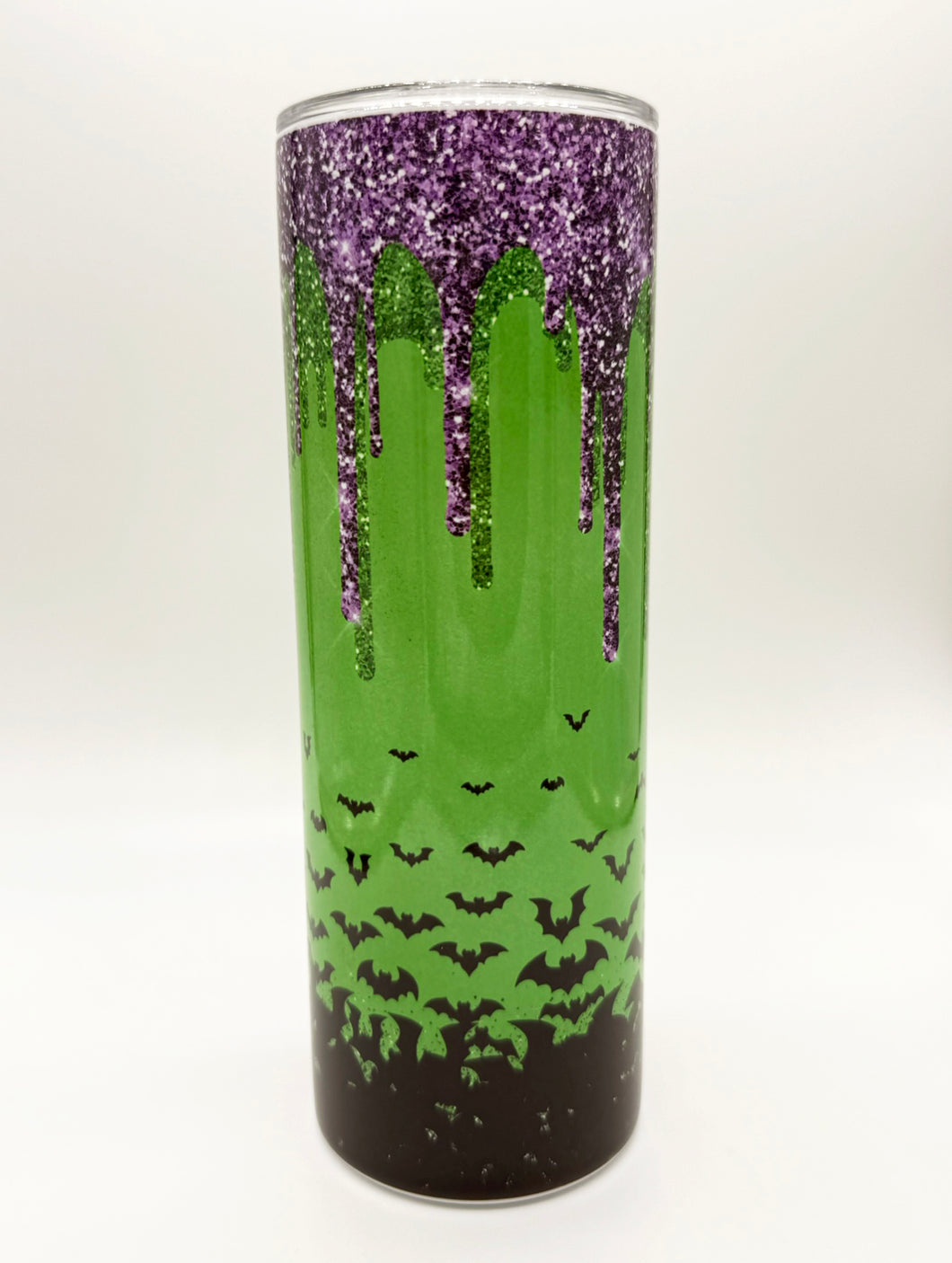 Spooky Green & Purple Halloween Bats Skinny Tumbler