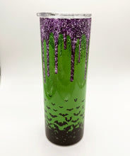 Load image into Gallery viewer, Spooky Green &amp; Purple Halloween Bats Skinny Tumbler