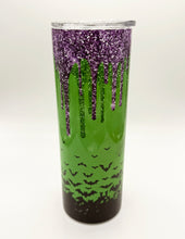 Load image into Gallery viewer, Spooky Green &amp; Purple Halloween Bats Skinny Tumbler