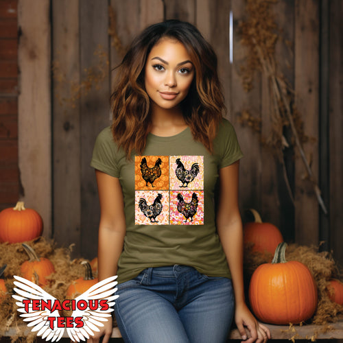 Floral Fall Chickens Tee
