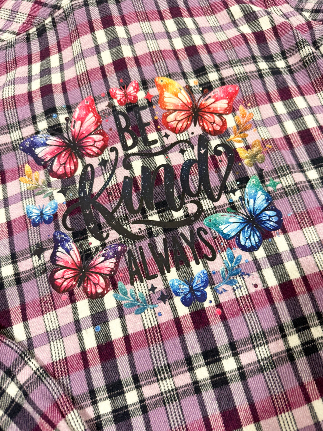 Be Kind Always Butterfly Upcycled Flannel - Size XS