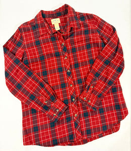 Western Cow Skull Upcycled Flannel - Size L