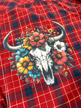 Load image into Gallery viewer, Western Cow Skull Upcycled Flannel - Size L