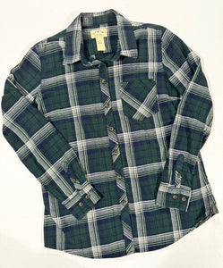 Floral Linocut Upcycled Flannel - Size S