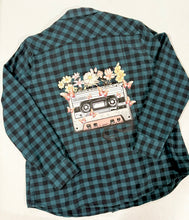 Load image into Gallery viewer, Retro Floral Cassette Tape Upcycled Flannel - Size XL