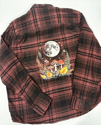 Lunar Mushrooms Upcycled Flannel - Size XL