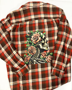 Floral Skeleton Upcycled Flannel - Size 2XL