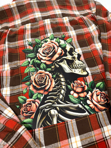 Floral Skeleton Upcycled Flannel - Size 2XL