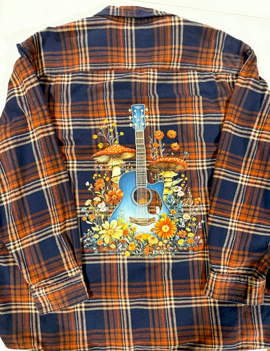 Mushroom Guitar Upcycled Flannel - Size 3XL