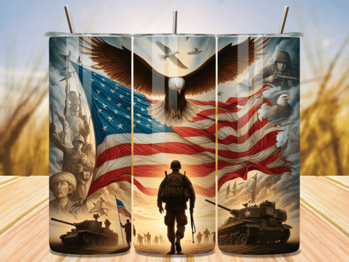 American Flag Military Skinny Tumbler