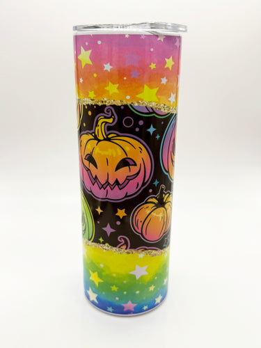 Rainbow Pumpkin Halloween Skinny Tumbler