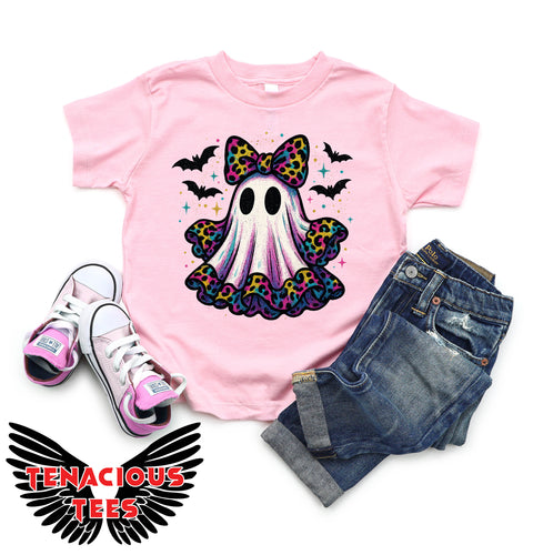 Rainbow Leopard Halloween Ghost Youth Tee