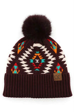 Load image into Gallery viewer, Aztec Patterned Faux Fur Pom CC Beanie Adult