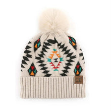 Load image into Gallery viewer, Aztec Patterned Faux Fur Pom CC Beanie Adult