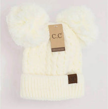 Load image into Gallery viewer, Cable Knit Solid Double Pom CC Beanie Adult